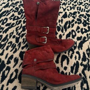Women’s Red Genuine Suede Buckle Boots